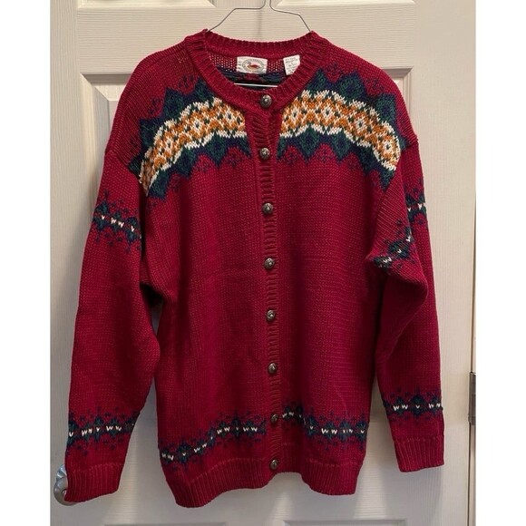 Vintage Marsh Landing Button Front Knit Cardigan Sweater Red 90s Women's Large - Picture 1 of 4